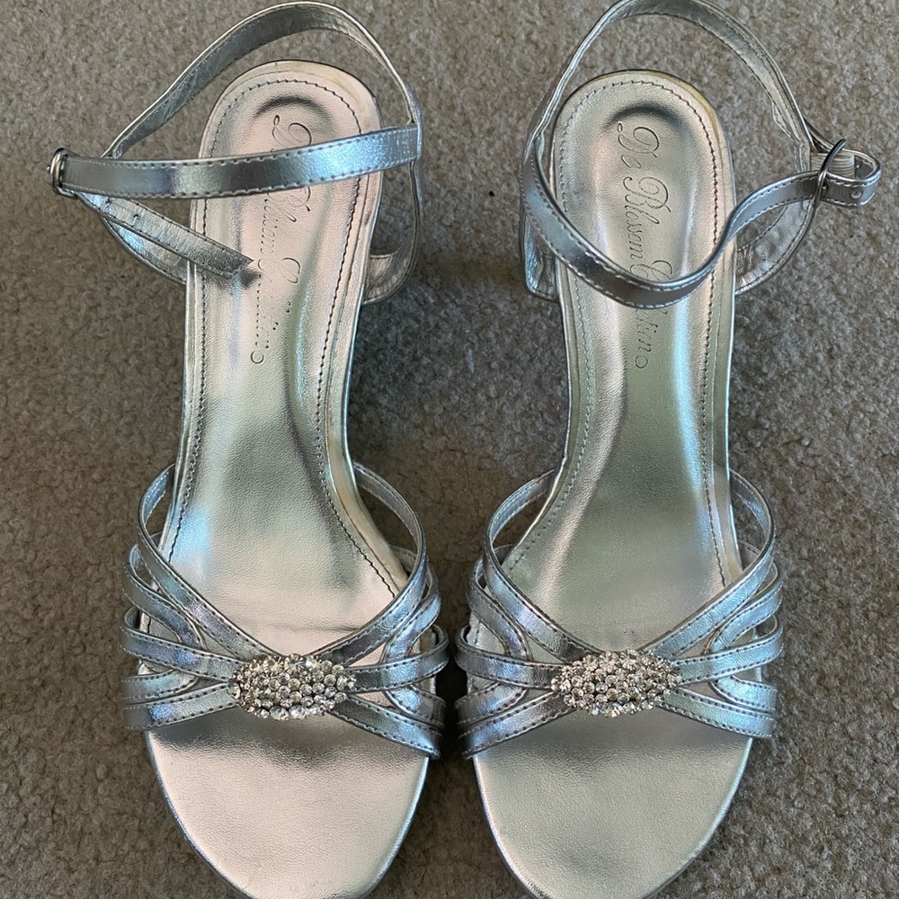 Silver open toe heels